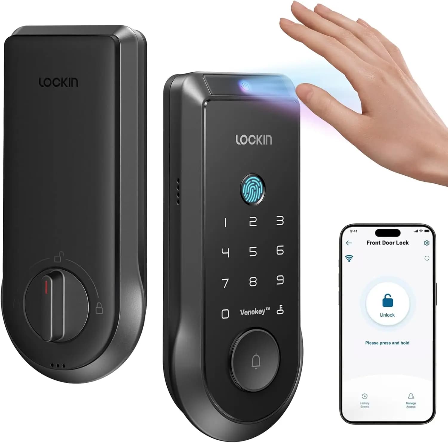 Serratura Intelligente con Wi-Fi, Batteria da 7 Mesi, Compatibile con Matter, Sblocco con Impronta Palmare e Digitale, Accesso Senza Chiave