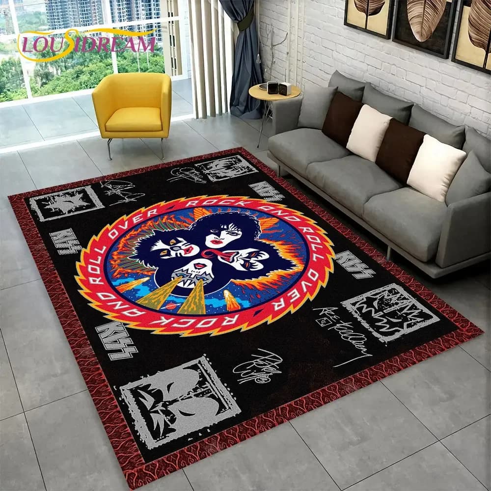 KISS Rock Band Retor Area Rug,Tappeto per la casa Soggiorno Camera da letto Divano Zerbino Decor,Cucina Tappetino antiscivolo Alfombra