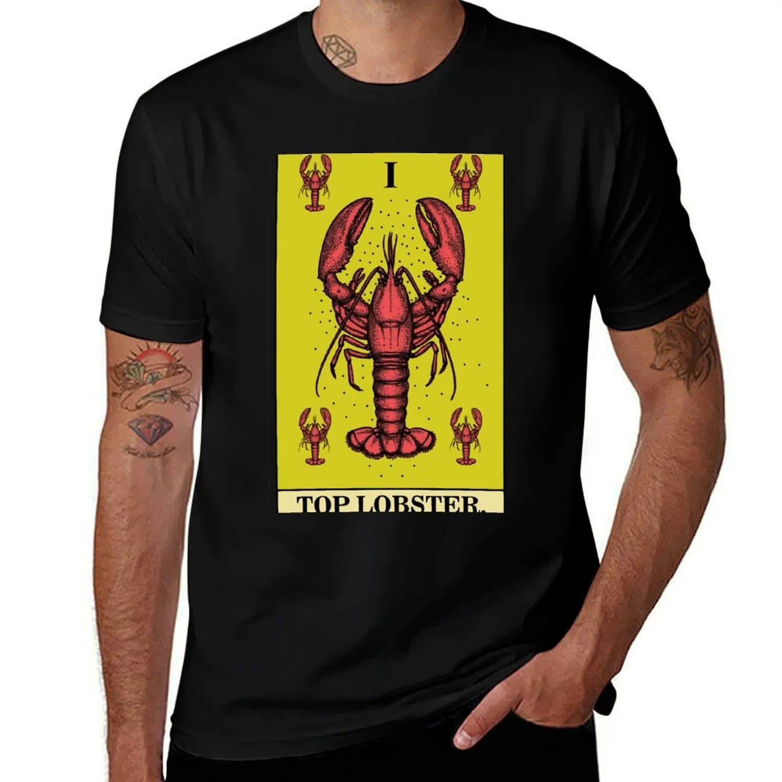 T-shirt con stampa di lettere alla moda Top Lobster Tarot Card