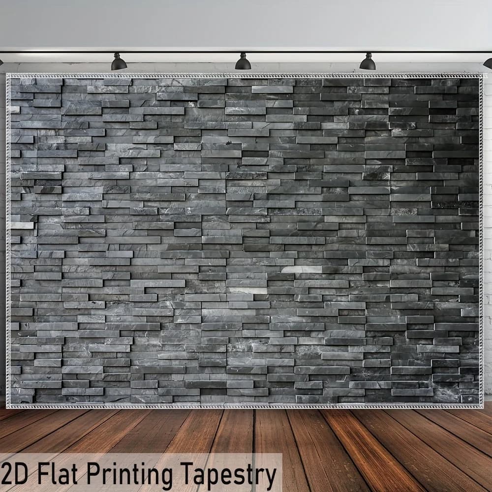 2D Flat 1pc Grey Stone Brick Wall Texture Industrial Style Tapestry Loft Apartment Decor Modern Minimalist Background Print