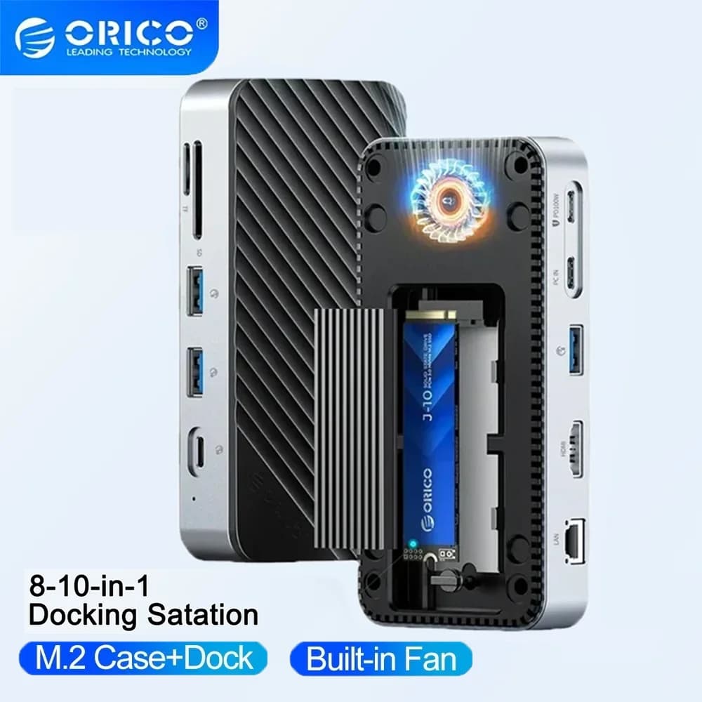 ORICO USB C Docking Station 8-10-IN-1 USB C a M.2 NVMe SATA SSD Custodia esterna 10 Gbps 4K a 60 Hz HDMI-Com RJ45 SD/TF Dock