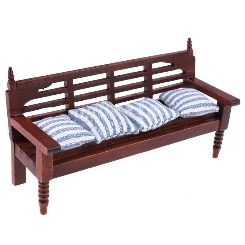 1:12 mobili in miniatura casa delle bambole divano in legno con 4 cuscini per bambole gioco di ruolo per bambini casa delle bambole giocattolo