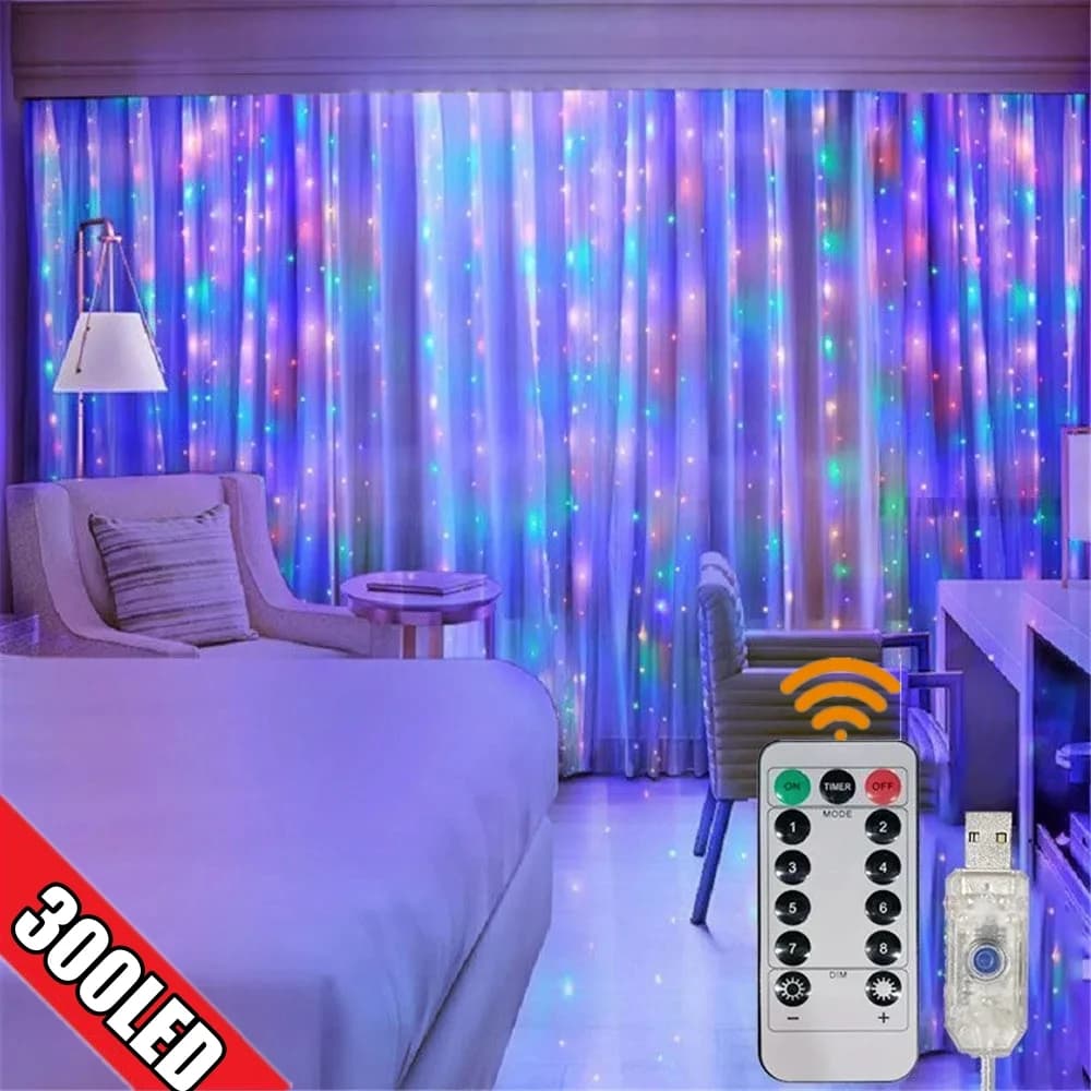 Luci per tende Tende decorative nel soggiorno Ghirlanda natalizia Lampada da fata a festone a LED Funzionamento tramite USB 8 modalità Arredamento camera da letto