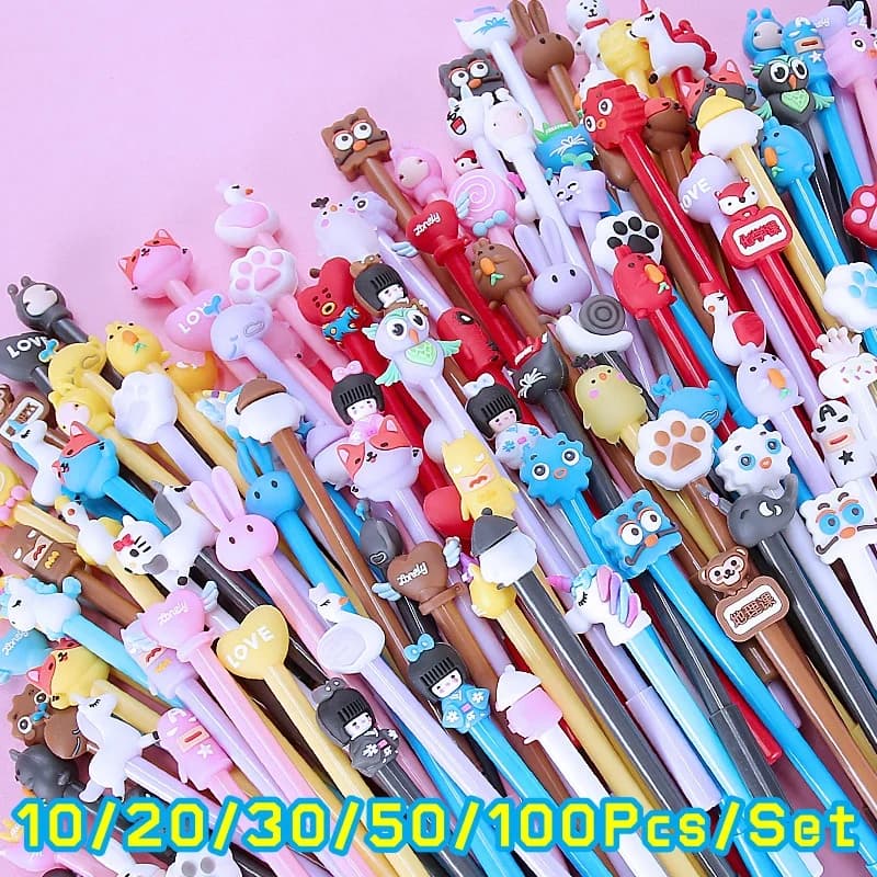 10-100 pezzi simpatico cartone animato penna gel 0.5mm inchiostro nero penne kawaii studente scrittura penna neutra cancelleria ufficio materiale scolastico regali