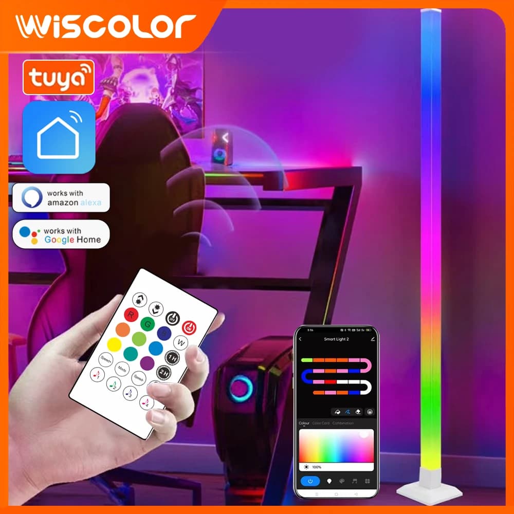Corner LED Floor Lamp RGB Smart Atmosphere Lamp WIFI APP Remote Control Music Sync Color Changing Standing Lamp For Room Decor
