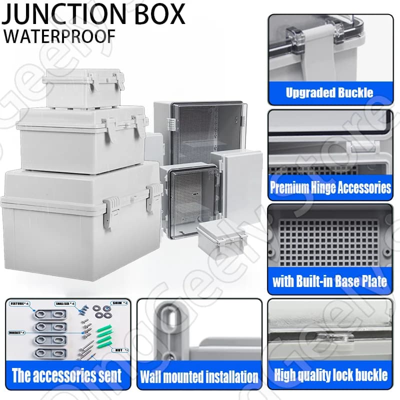 Scatola Impermeabile IP67 per Esterni in Plastica ABS con Base in Plastica Ingegneristica per Monitoraggio Esterno e Alimentazione con Chiusura a Fibbia
