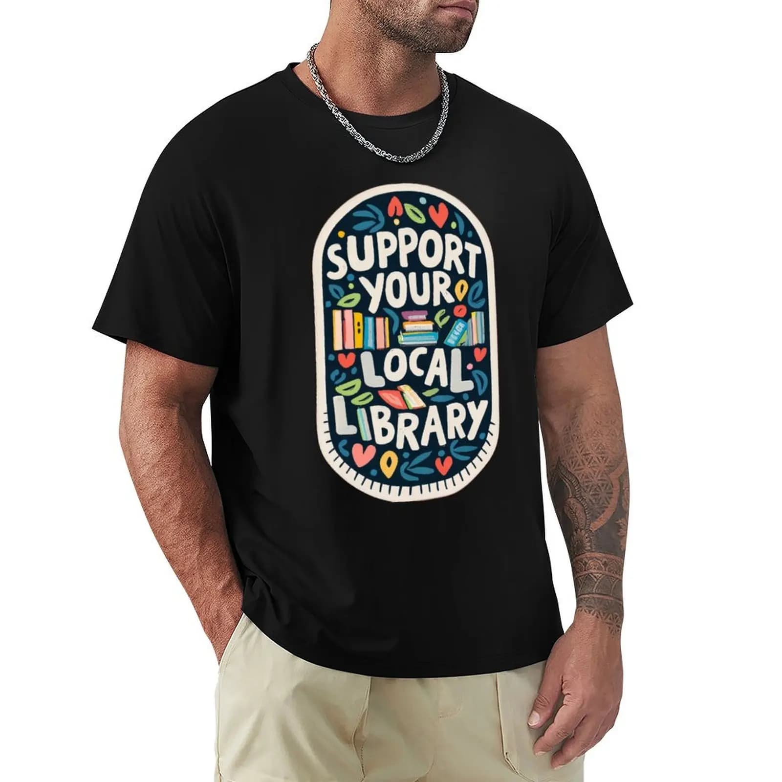 Support Your Local Library Delicate Sketch Book With illuminations Scattered Touches of Colors T-Shirt