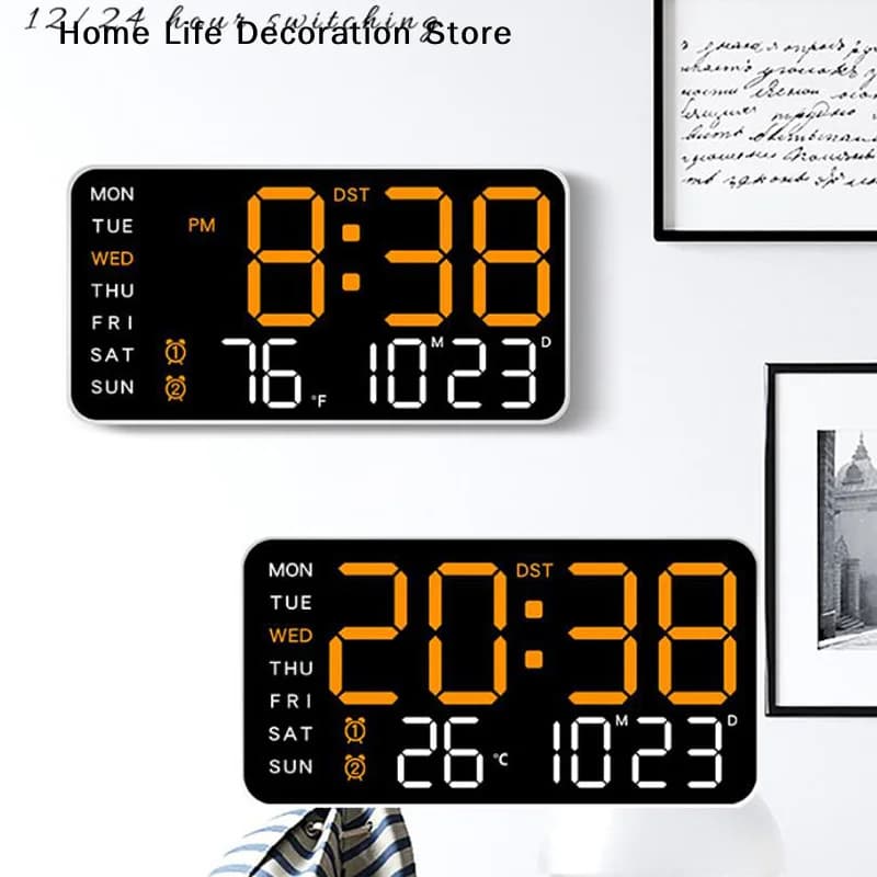 Large Digital Wall Clock with 7Colors Mood Light 2 Alarm TEMP Humidity Date Table Clock 12/24H Timing Countdown LED Alarm Clock