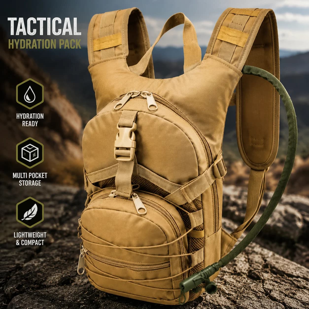 Tactical Hydration Backpack With Water Bladder, Outdoor Running Vest Pack, Multi Pocket Cycling Hiking Backpack For Trail Runnin