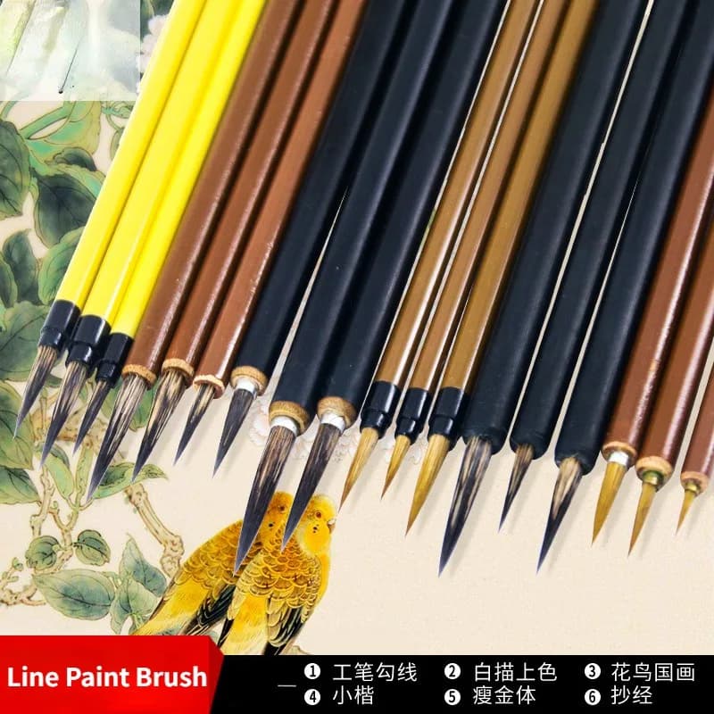 3Pcs Chinese Calligraphy Painting Brush Fine Tip Detail Brush Set for Watercolor, ceramics Line Writing Hair Paint Brushes
