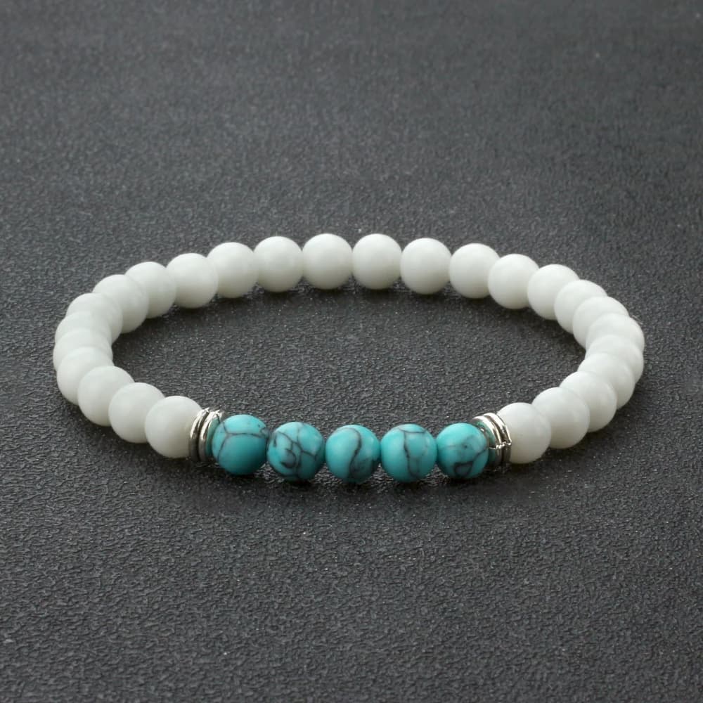 Bracciale con perline naturali da 6 mm con linea blu, da donna e uomo, con distanziatori neri opachi, braccialetti e catene per coppie, gioielli regalo per amici, all'ingrosso