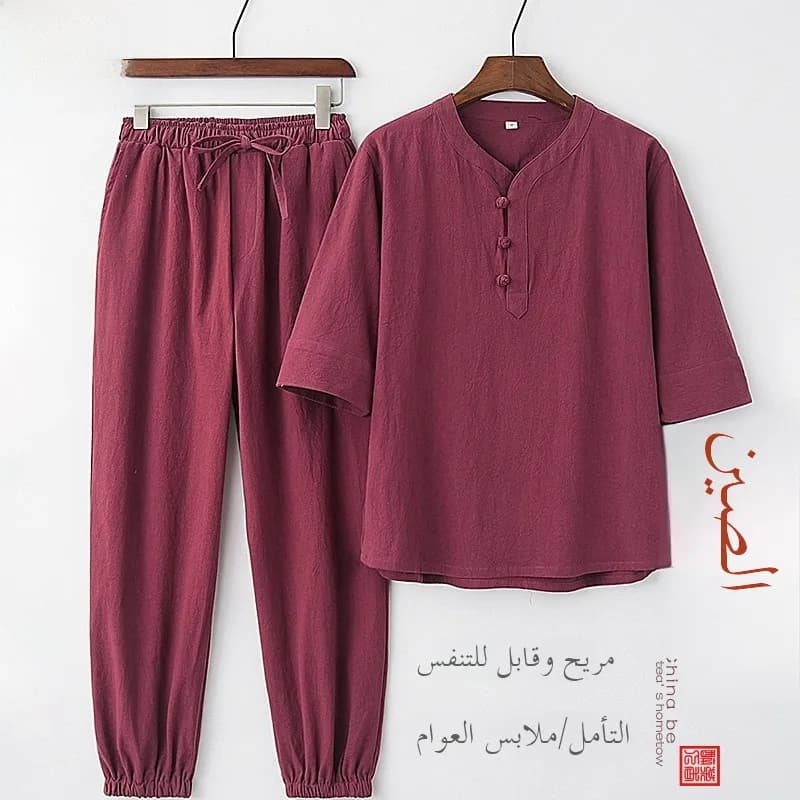 Completo da uomo in cotone e lino per meditazione Zen, senza maniche, estivo, casual, sportivo, con pantaloni lunghi, taglie forti, stile T-shirt, abito buddista