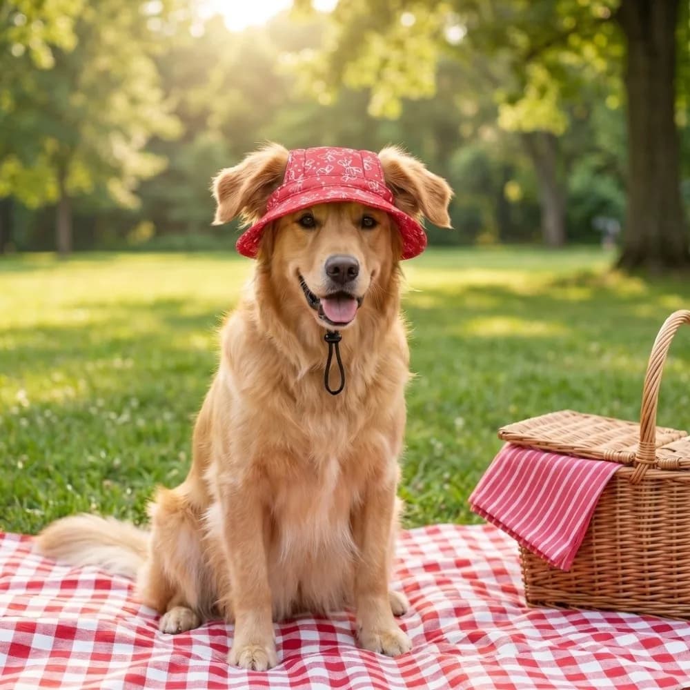 Soft Cartoon Animal Dog Fisherman Hat Red Bow Adjustable Pet Cat Sun Hat Ear Exposed Breathable Dog Sunscreen Hat Outdoor Travel