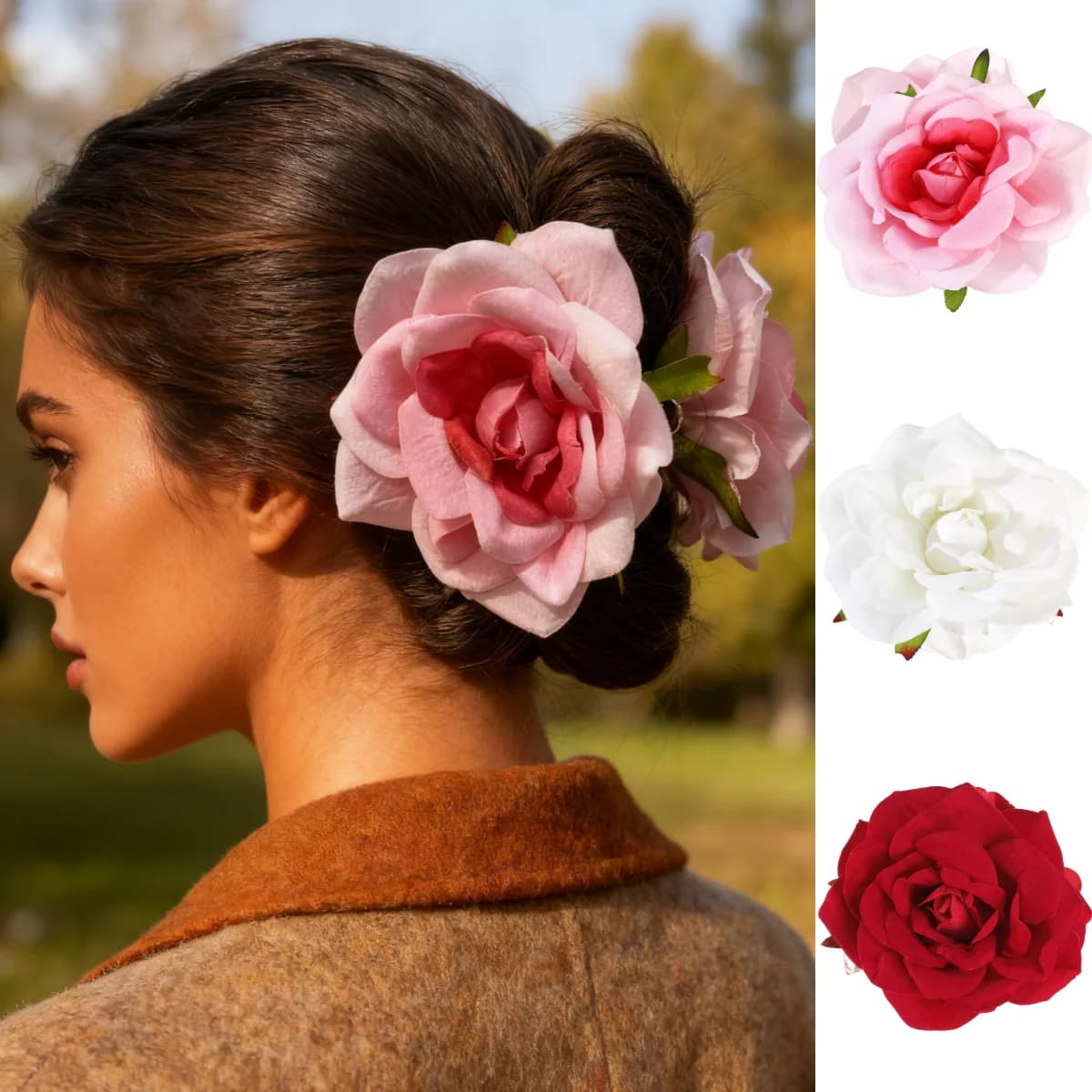 1 Pezzo Fermaglio per Capelli a Forma di Rosa Artificiale, Fermacapelli Romantico Francese, Accessorio per Acconciature da Sposa, Clip a Forma di Squalo con Fiore, Regalo per San Valentino
