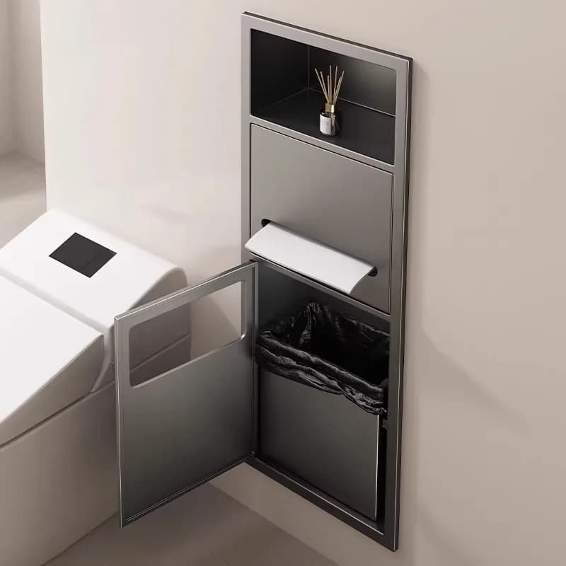 Toilette Nicchia Bagno Pattumiera incorporata Scaffale Doppio strato in metallo 304 Nicchia rifinita in acciaio inossidabile