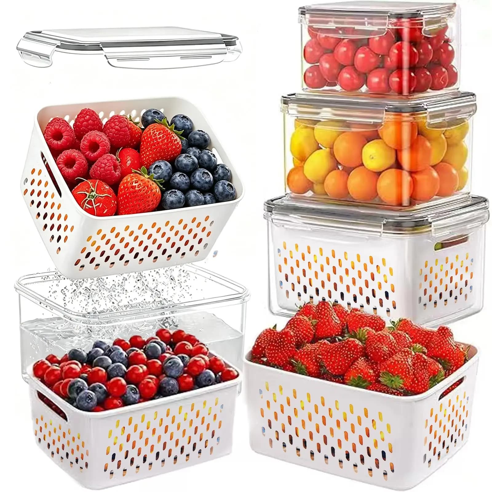 3 Pack Fruit Storage Containers Dishwasher for Fridge Airtight Produce Saver BPA-Free Berry Keeper for Vegetables Meal Prep
