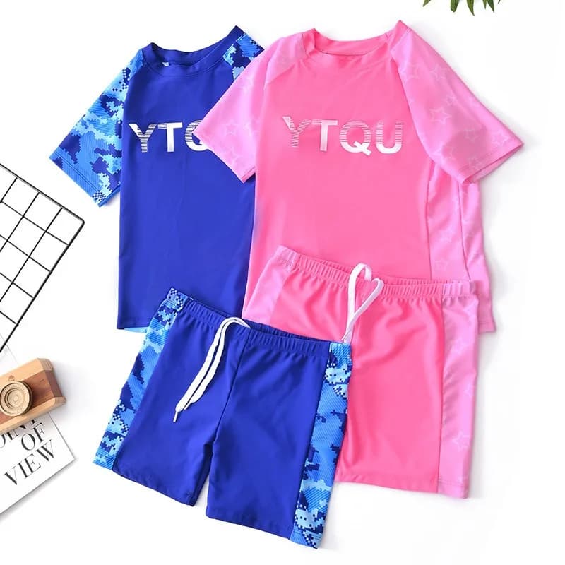 2026 Children's Two-piece Swimsuit Boys' Swim Trunks Set for Older Children Boys' Breathable Quick-dry Training Swimwear