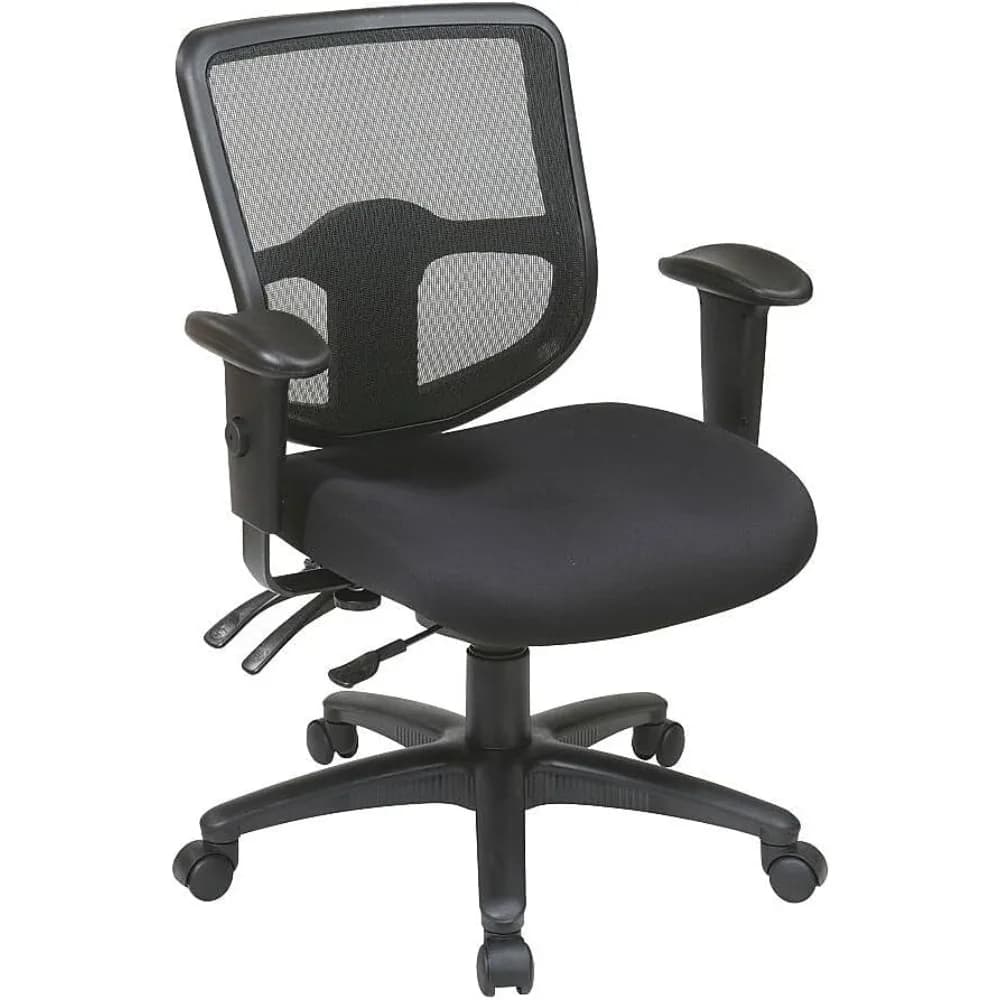 Sedia da lavoro ergonomica Office Star ProGrid con schienale con regolazione dell'altezza dello schienale a cricchetto e controllo della doppia funzione, con braccioli, carbone Fre
