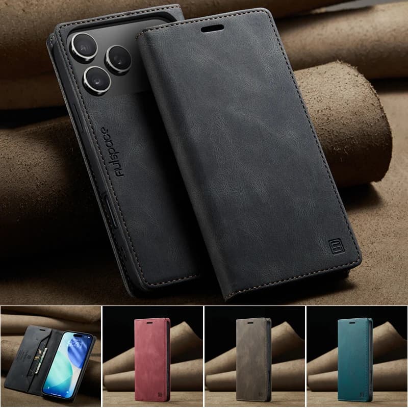Custodia a Portafoglio Magnetica in Pelle per iPhone 17 Air 16 Pro Max 15 Plus 14 13 12 11 con Protezione RFID e Porta Carte