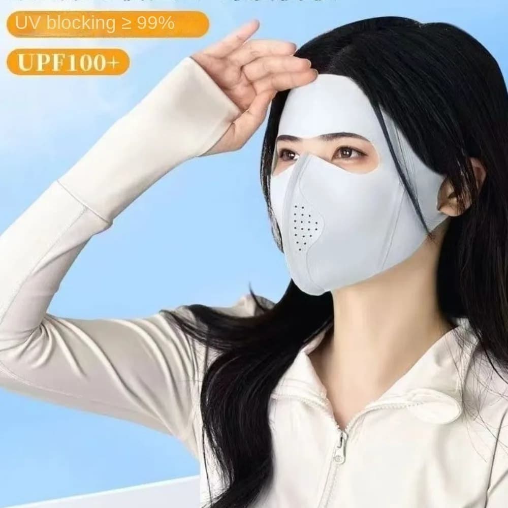 Nuova Maschera Traspirante in Seta Ghiaccio Anti-UV Senza Cuciture, Protezione Solare, Copriviso Sciarpa Quattro Stagioni