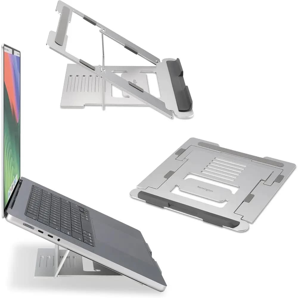 Supporto per Laptop in Alluminio Regolabile in Altezza, Pieghevole per Notebook fino a 16 Pollici, Ideale per Viaggi, Argento