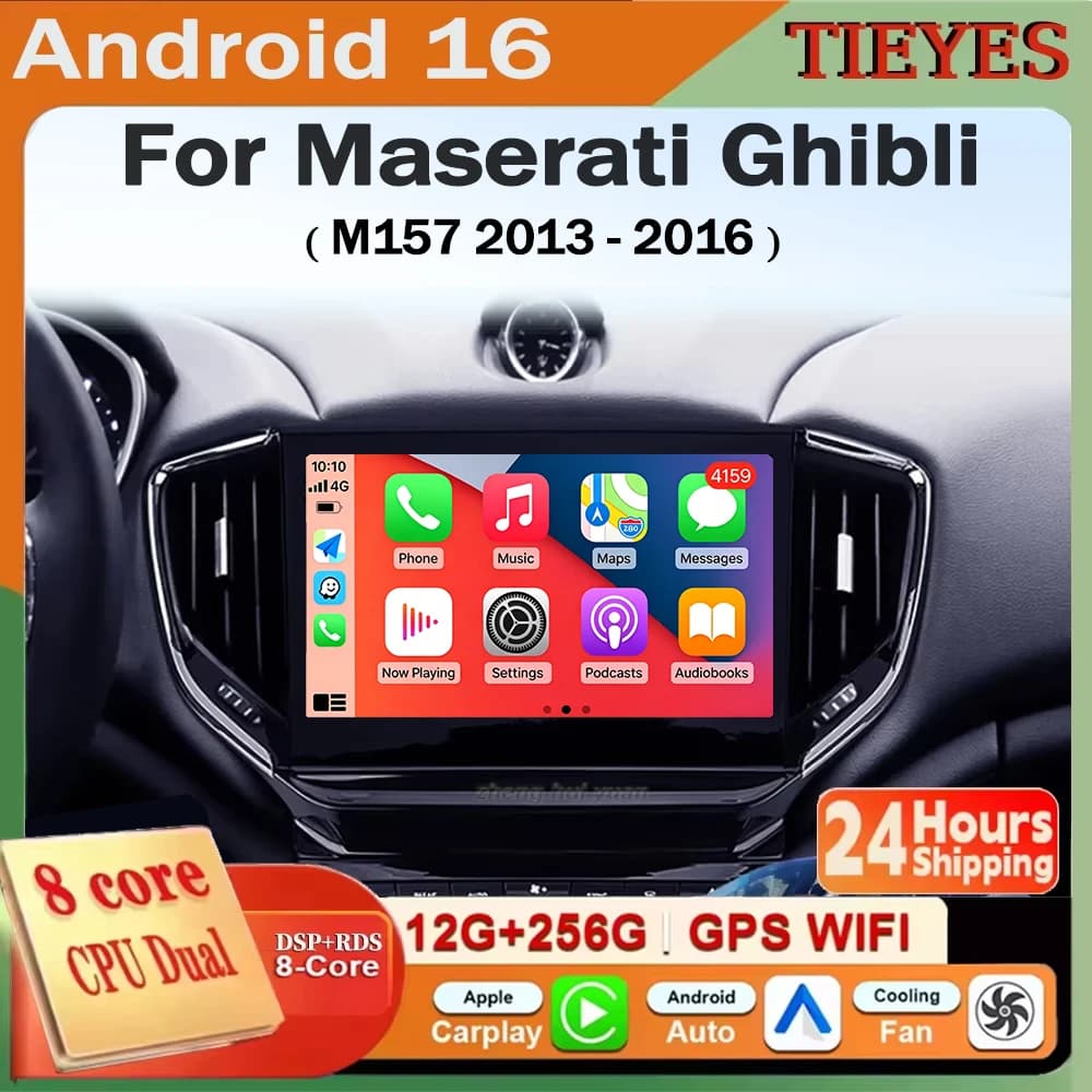 Autoradio Android 16 con Carplay e Auto, Navigazione, Lettore Multimediale Stereo, GPS QLED per Maserati Ghibli M157 2013 - 2016