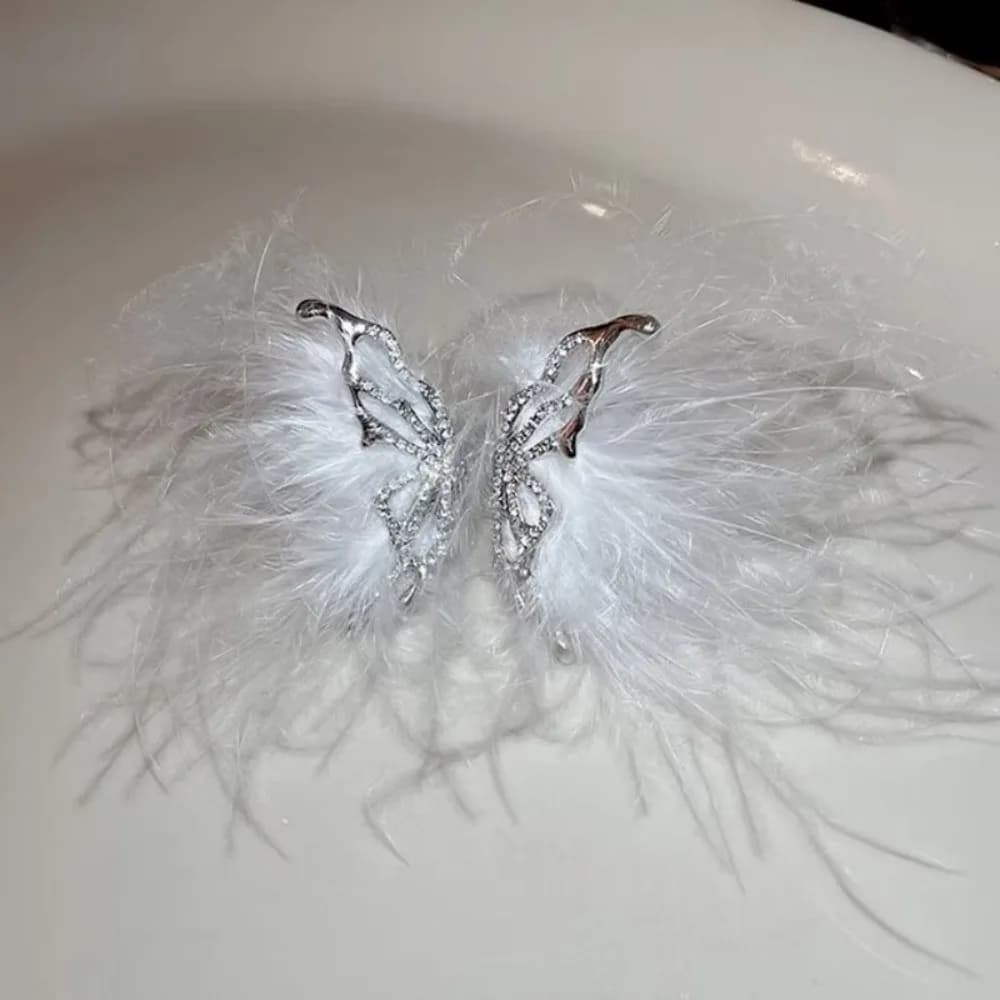 Punk Feathered Feather Rings Crystal Photography Plush Handicrafts Metal Open Rings Ladies