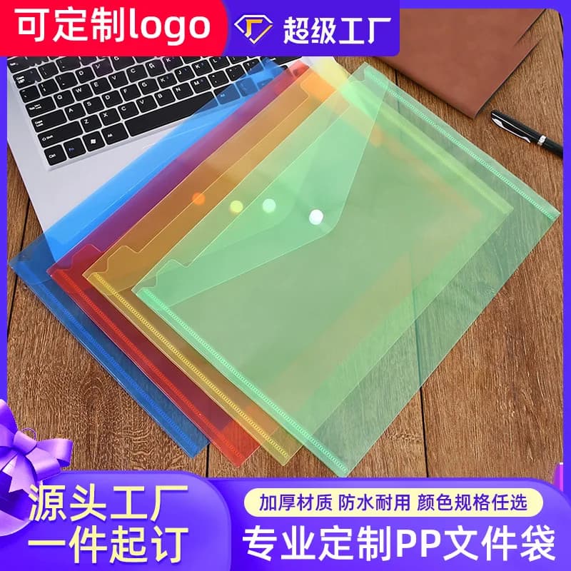 Borsa per documenti in plastica per forniture per ufficio da 20 pezzi Cartella dati in PP con bottone trasparente per cartoni animati A4 all'ingrosso