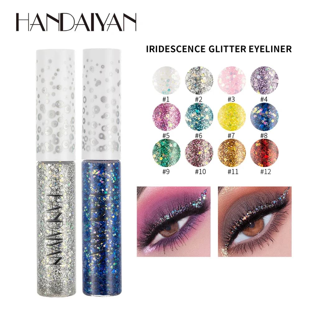 Eyeliner Liquid and Glitter Umbrella Kit Rainbow 12 Colors Extreme Shimmer Effect for Scenic and Daily Make-up Essential for Western Makeup