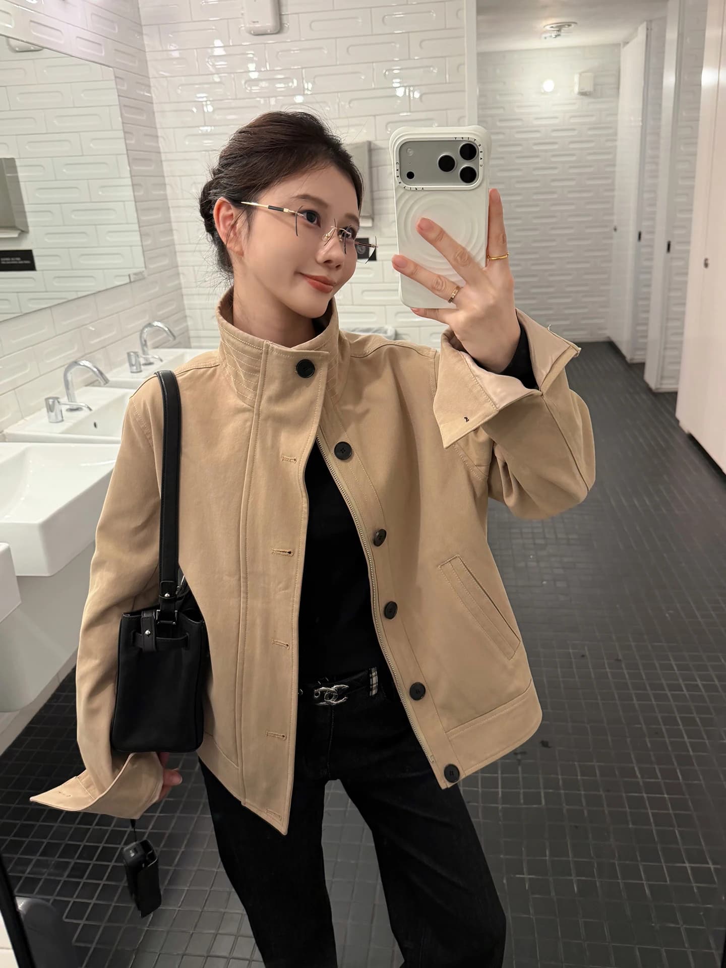 EKOOL Korean Style Loose Fit Short Jacket Women's Spring 2026 Early Season New Style Stand Collar Button up Top