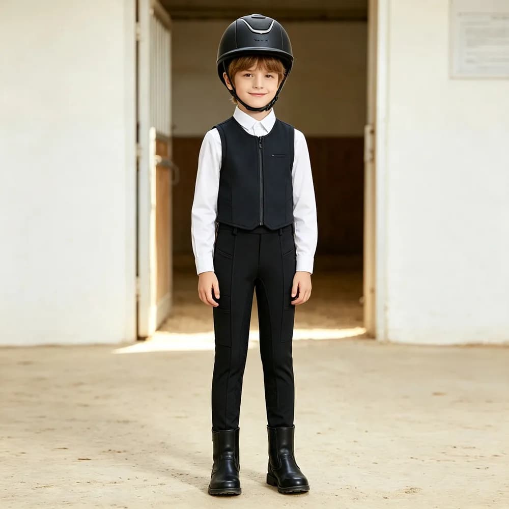 Boys Girls Breeches Pants Equestrian Training Performance Costume Anti-slip Full Seat Multiple Pockets Horse Riding Leggings