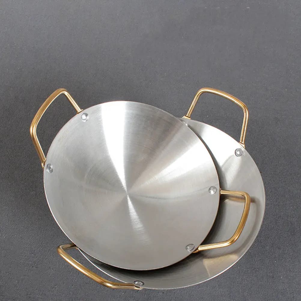 Pentola a Doppio Manico in Acciaio Inossidabile, Padella Robusta per Cucina Domestica e Ristorante, Hot Pot, Wok, Griglia, per Fornello e Campeggio