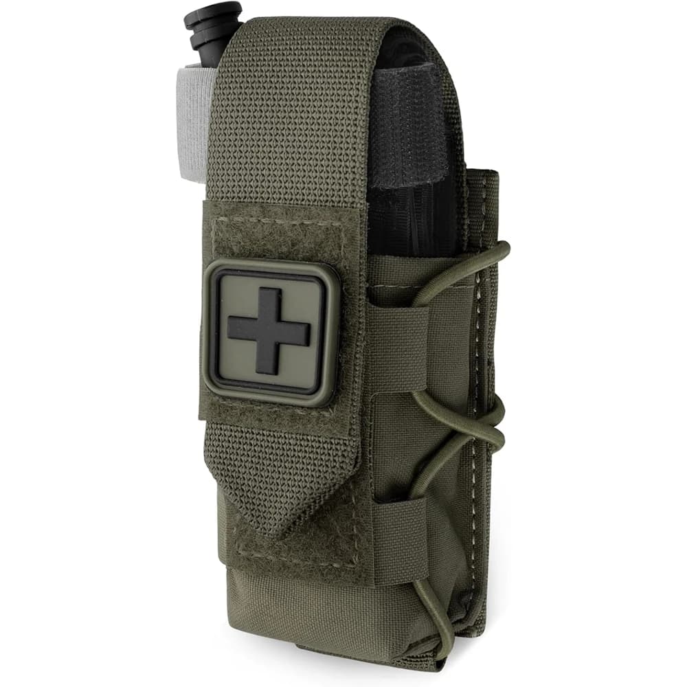 MOLLE Tourniquet Holder IFAK TQ Holder Tactical Medical Pouch Holster First Aid Kit Cross Patch/Bungee Cord with tourniquet