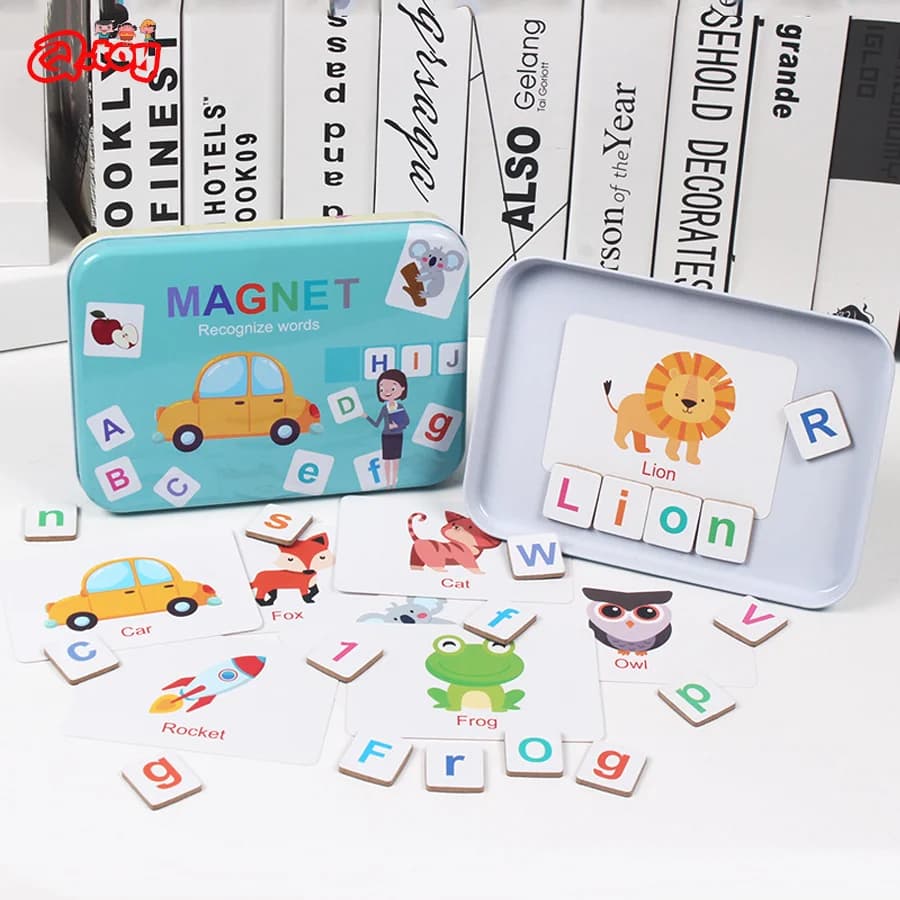 Wooden Puzzle Flash Cards Game Letter Spelling Magnetic Early Learning Education English Words Learning Montessori Toy for Kids