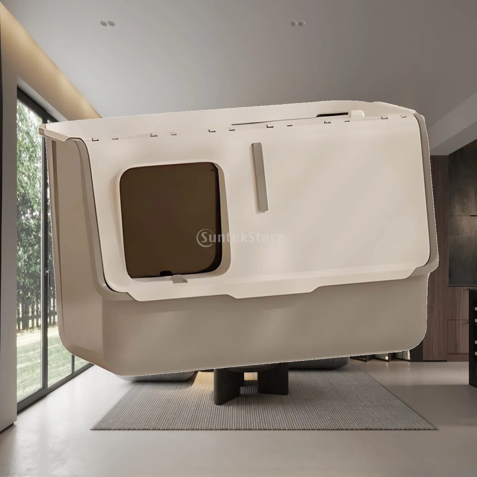 Enclosed Cat Toilet Tray Spacious Hooded Litter Box Indoor Potty Bedpan Easy Assembly for Cat Enclosure Floor House