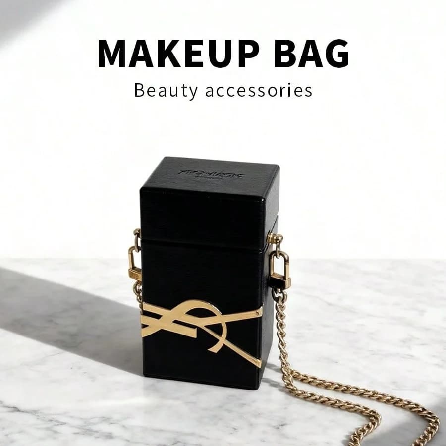 YSL Minimalist Elegant Black Shoulder Cosmetic Bag With Custom Cube Chain Design For Fashion Women Portable Daily Use Perfect Ho
