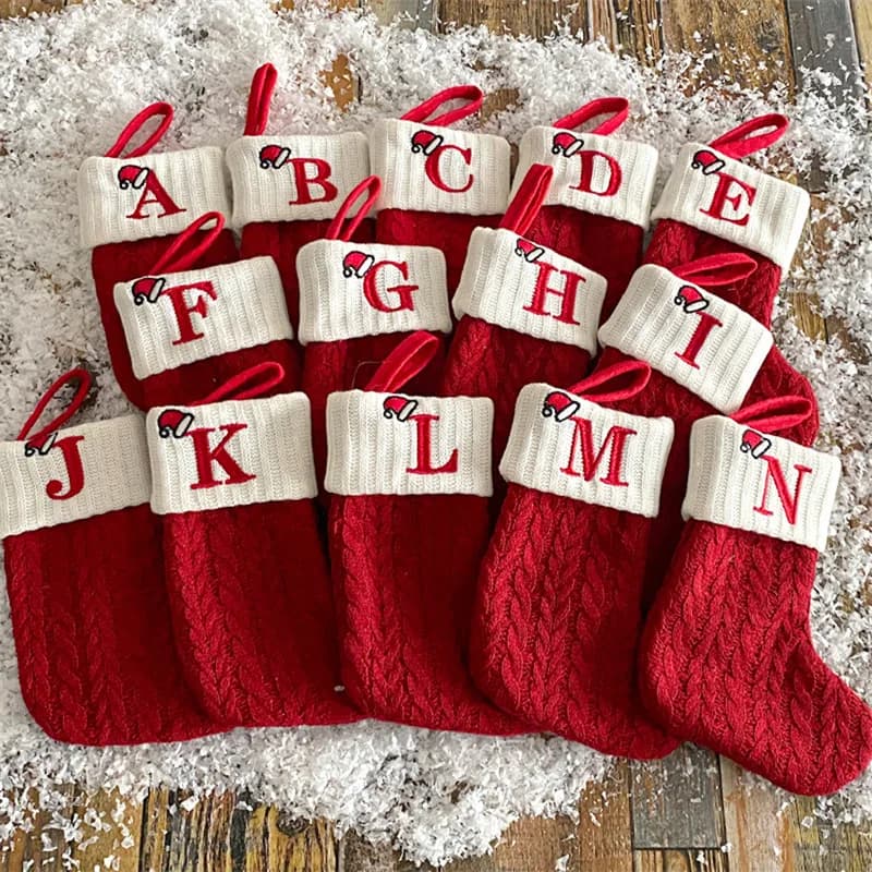 Christmas Socks Knitting Snowflake Letter Stocking Christmas Decoration For Home 2026 Xmas Tree Ornament Gift Natal 2026