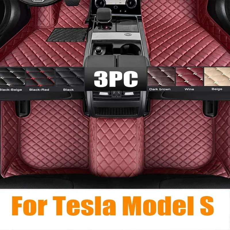 Per Tesla Model S 2015 2014 Tappetini per auto Tappeti in pelle Custom Auto Styling Interni per auto Coperture Tappeti rivestimento automobilistico 0531