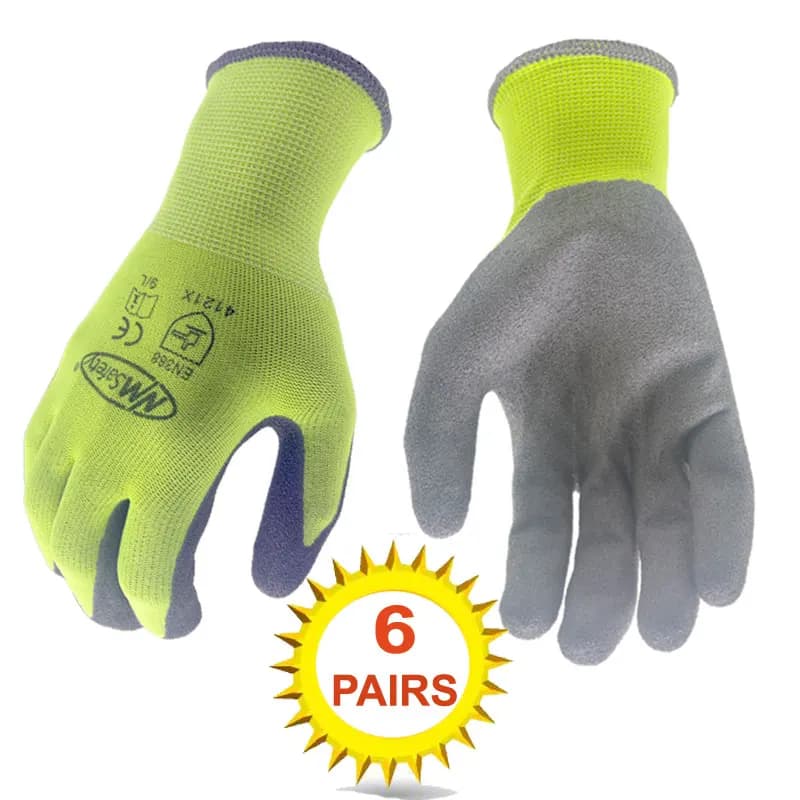 NMSafety 6 paia di guanti da lavoro rivestiti in nitrile grigio sabbia Guanti di sicurezza con guscio in nylon di gomma ultra spessa Guanti con presa eccellente