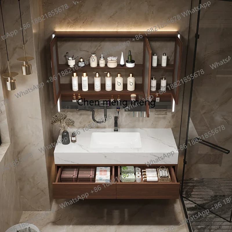 Mobiletto da Bagno Salvaspazio con Specchio Piccolo, Armadietto Sottile per Profumi, Carta Igienica e Prodotti Skincare, in Legno, Arredamento per Hotel SS