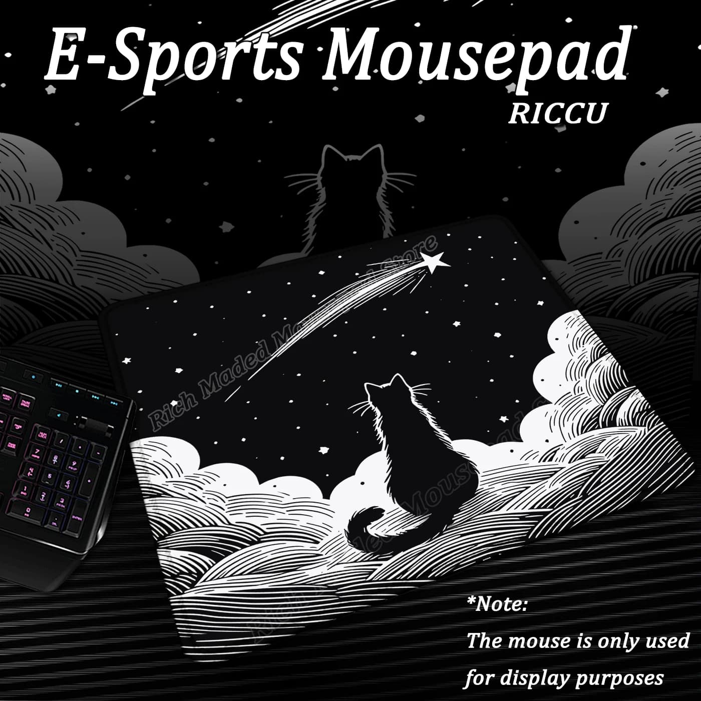 Black White Cat Mouse Pad Small Minimalism Office Accessories Computer Desk Mat Non-slip Rubber Tablepad E-Sports Carpet XS Rug