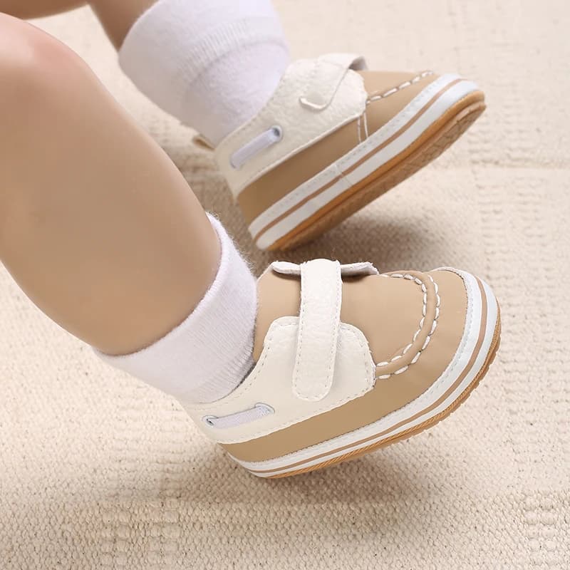 Unisex Baby Color Block Boat Sneakers Double Velcro Strap Soft Non Slip Rubber Sole Infant Newborn First Walkers Crib Shoes 0-18