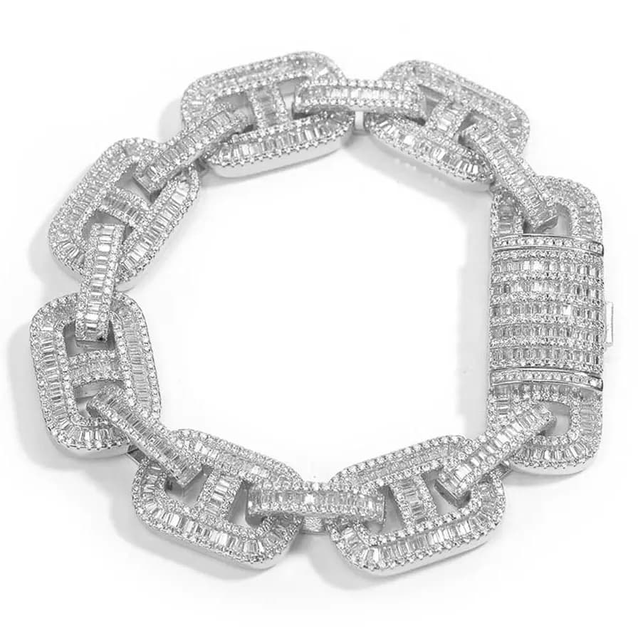 15mm Iced Out Princess Cut Baguette Zircone cubico Naso di maiale Bracciale a maglie cubane Gioielli Hip Hop con confezione regalo per uomo Donna