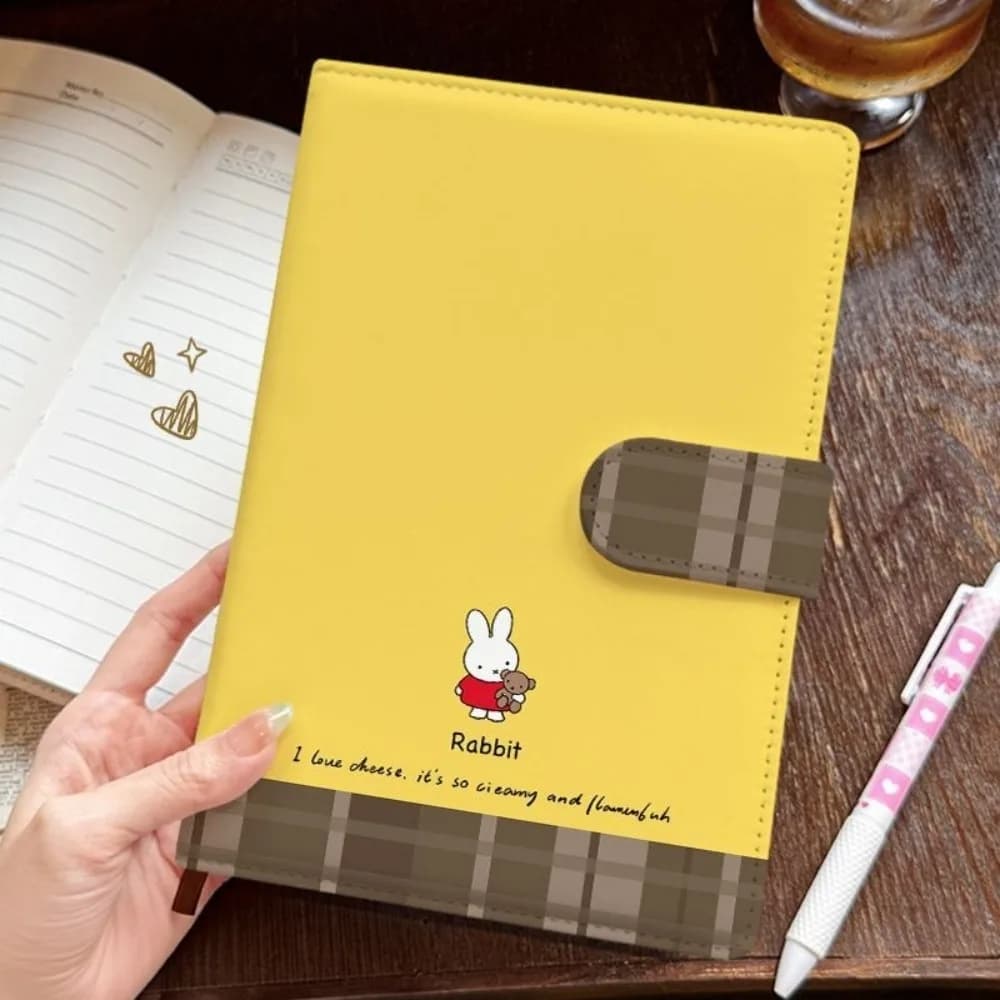 Cute Miffy Rabbit PU Leather Notebook A5 Snap Button Journal Diary Planner Student Office Writing Notepad Stationery Gift