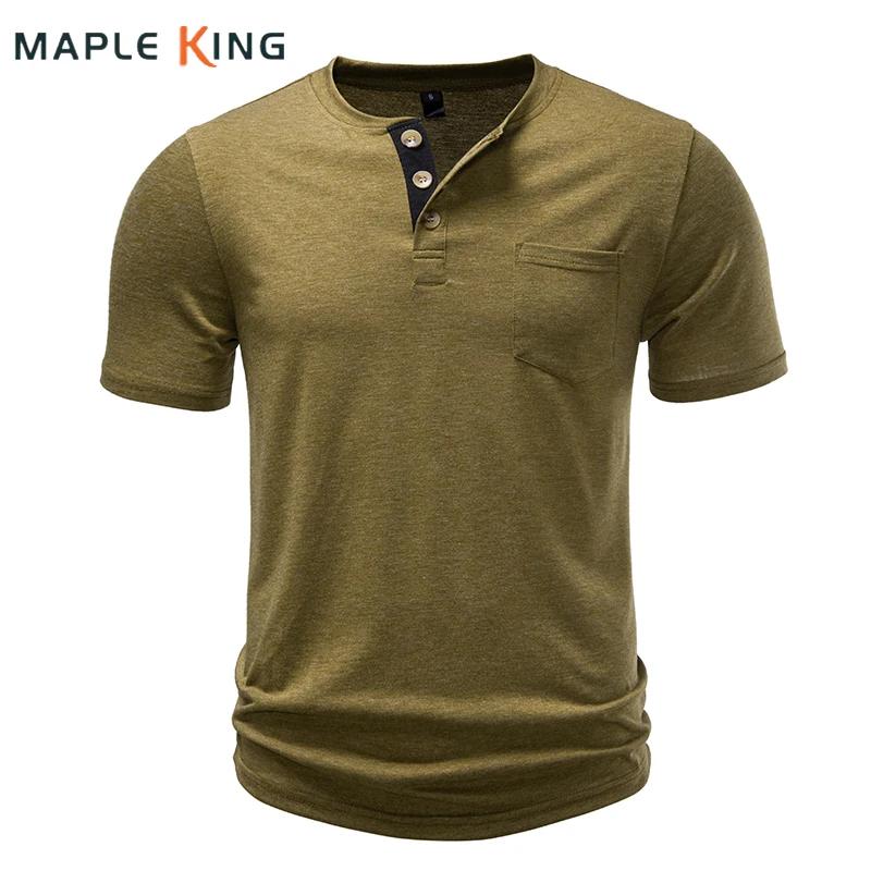 T-shirt da uomo firmata con taschino estivo 2026, abbigliamento da golf, camiseta uomo, tinta unita, colletto Henry con bottoni, maglia economica, top uomo, tee