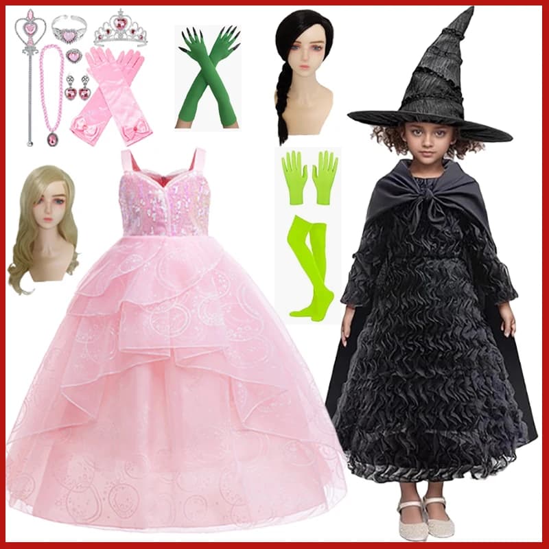 Film Wicked Glinda Elphaba Cosplay Costume Strega Glinda Seillettes Pink Dress Birthday Dress Wedding Princess for Kids
