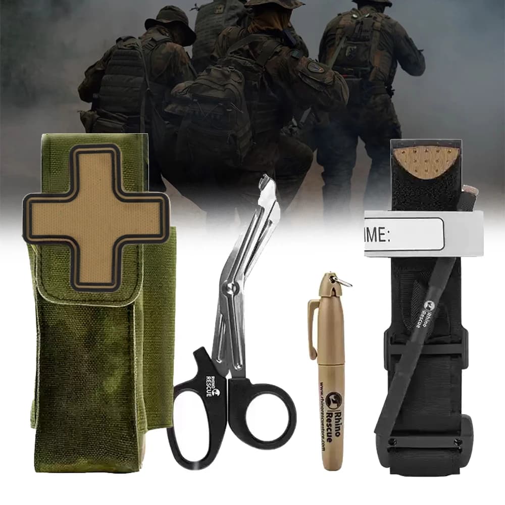 Set di supporti per laccio emostatico tattico portatile Molle Trauma Rescue Laccio emostatico di emergenza con una sola mano per caccia alpinismo avventura