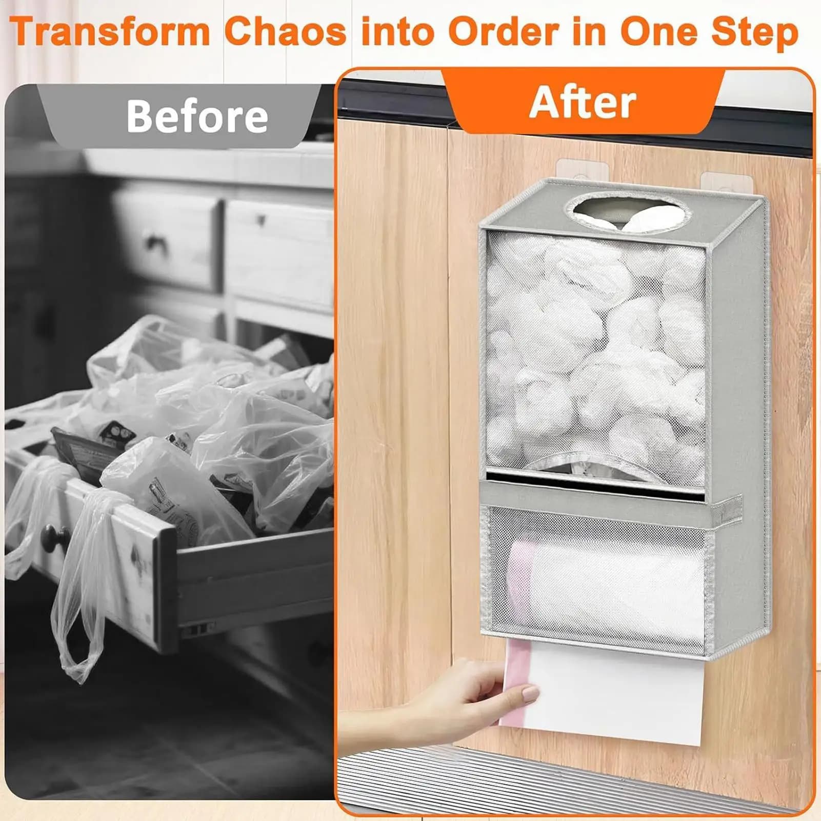 Trash Bag Holder Dispenser Wall Mounted Storage Solution Garbage Bag Holder For Kitchen Bathroom Laundry Pantry Garage Home