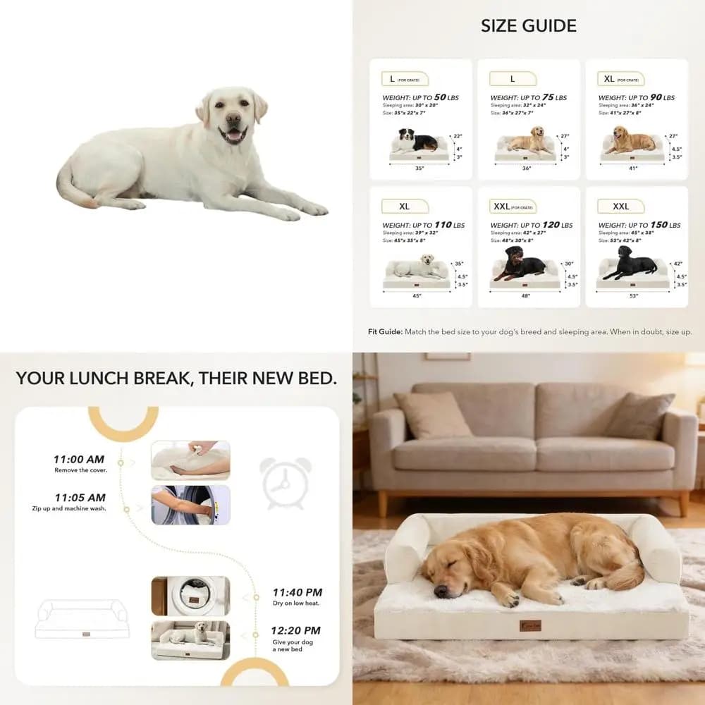 Cuccia Ortopedica Grande per Cani con Rivestimento Rimovibile e Base Antiscivolo, 45x35 Pollici, Beige