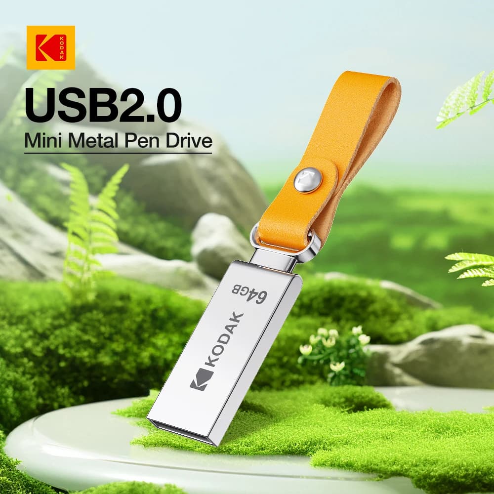 Chiavetta USB 2.0 Kodak K122 con Portachiavi in Pelle, 32GB 64GB 128GB, Pendrive in Metallo